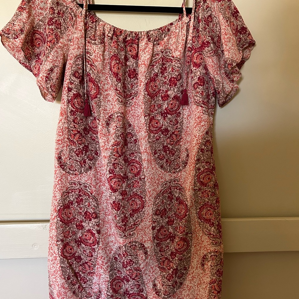 Madewell Pink and Red Cold Shoulder Sundress